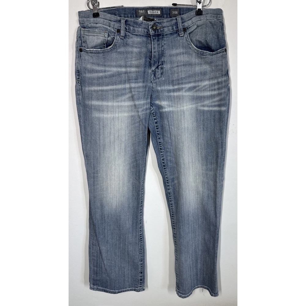 BKE Derek Bootleg‎ Light Wash Denim Jeans Bootcut Men's 34R Whiskering Cowboy